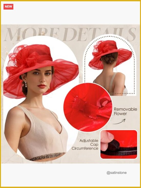 Vintage Organza Fascinator Hat with Wide Brim Kentucky Derby Wedding Tea Party main image 6